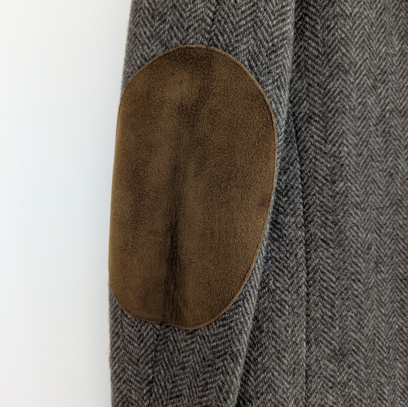 Vintage Neil Martin Gray New Wool Herringbone Blazer Elbow Patch Academic 44R - Picture 11 of 16